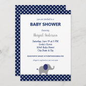 Navy Blue and White Elephant Polka Dot Baby Dusche Einladung (Vorne/Hinten)