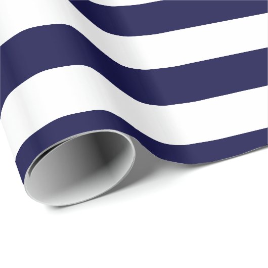 Navy Blue and White Extra Large Stripe Pattern Geschenkpapier (Rolleneckpunkt)