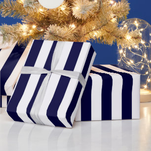 Navy Blue and White Extra Large Stripe Pattern Geschenkpapier
