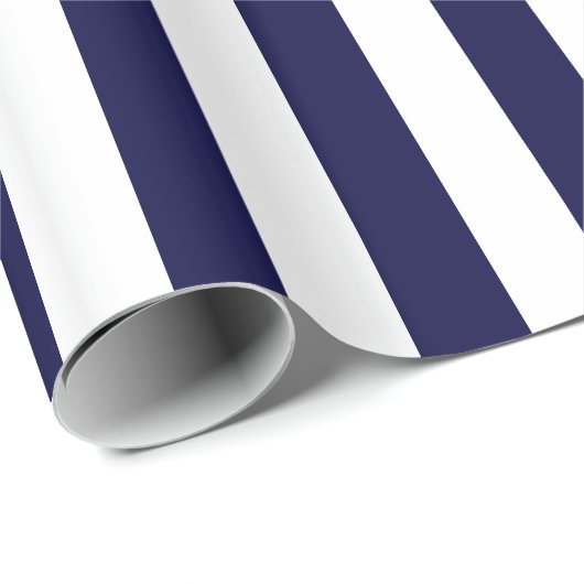 Navy Blue and White Extra Large Stripe Pattern Geschenkpapier (Rolleneckpunkt)