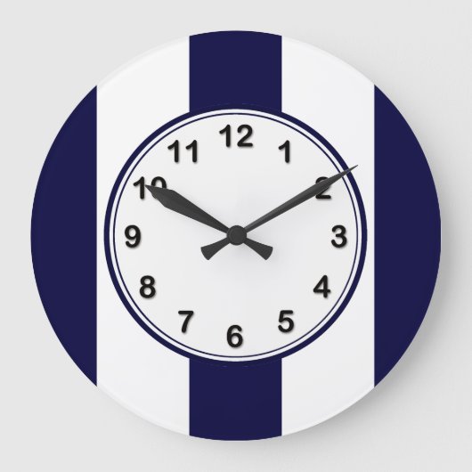 Navy Blue and White Extra Large Stripe Pattern Große Wanduhr (Vorderseite)