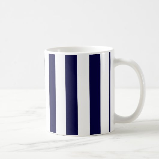 Navy Blue and White Extra Large Stripe Pattern Kaffeetasse (Rechts)