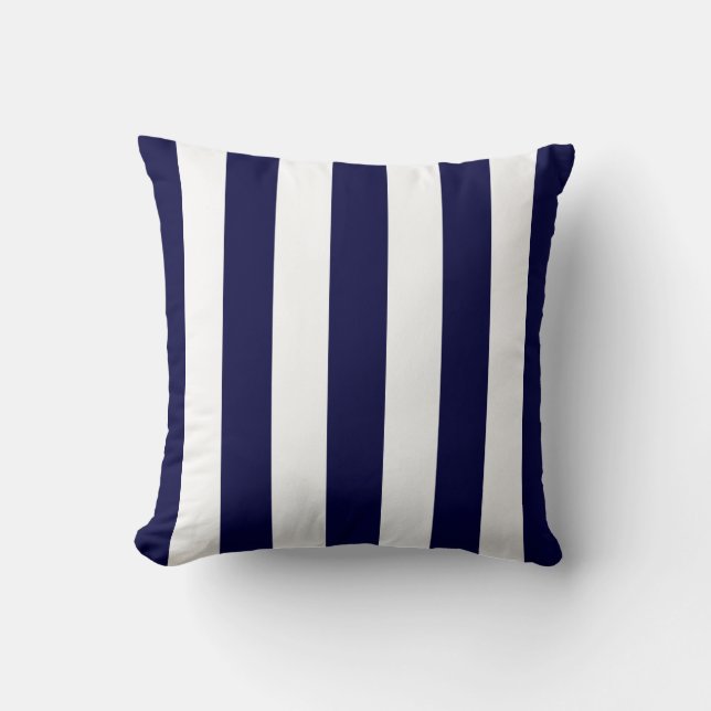 Navy Blue and White Extra Large Stripe Pattern Kissen (Vorderseite)