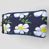 Navy Blue and White Floral Muster Golf Headcover (Vorderseite)