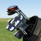 Navy Blue and White Floral Muster Golf Headcover (In Situ)