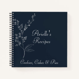 Navy Blue and White Floral Spiral Notebook Notizblock