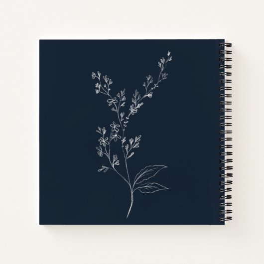 Navy Blue and White Floral Spiral Notebook Notizblock (Rückseite)