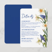 Navy blue and white floral Wedding details Begleitkarte (Vorne/Hinten)