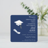 Navy Blue and White Foto Class 2025 Abschluss Einladung (Stehend Vorderseite)