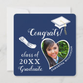 Navy Blue and White Foto Class 2025 Abschluss Einladung (Rückseite)