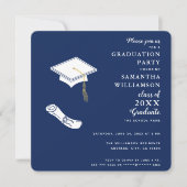 Navy Blue and White Foto Class 2025 Abschluss Einladung (Vorderseite)