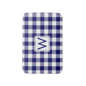 Navy Blue and White Gingham Pattern mit Monogram Badematte (Vorderseite Vertikal)