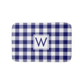 Navy Blue and White Gingham Pattern mit Monogram Badematte (Vorderseite)