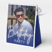 Navy Blue and White Gradient Photo Birthday Geschenkschachtel (Rückseite)