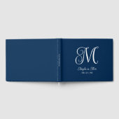 Navy Blue and White Hübsch Curly Wedly Monogram Gästebuch (Voll)