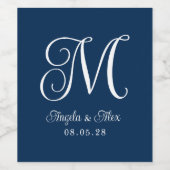 Navy Blue and White Hübsch Curly Wedly Monogram Weinetikett (Einzelnes Label)