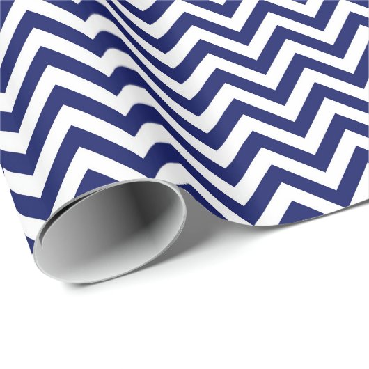 Navy Blue and White Large Zickzack ZigZag Muster Geschenkpapier (Rolleneckpunkt)