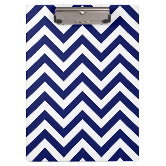 Navy Blue and White Large Zickzack ZigZag Muster Klemmbrett (Vorderseite)