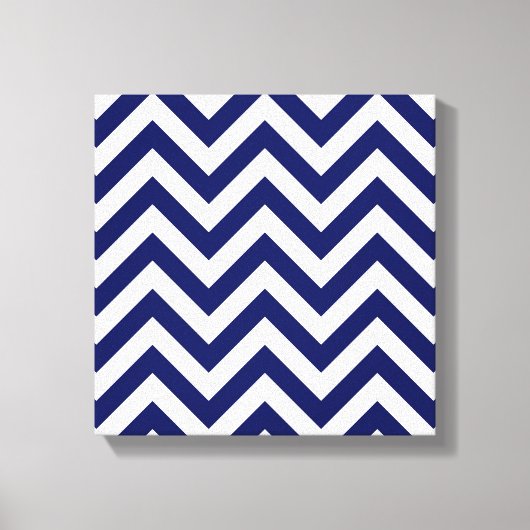 Navy Blue and White Large Zickzack ZigZag Muster Leinwanddruck (Vorderseite)