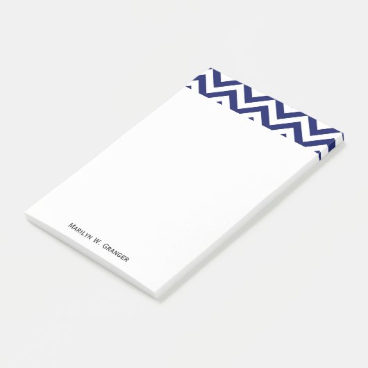 Navy Blue and White Large Zickzack ZigZag Muster Post-it Klebezettel (angewinkelt)