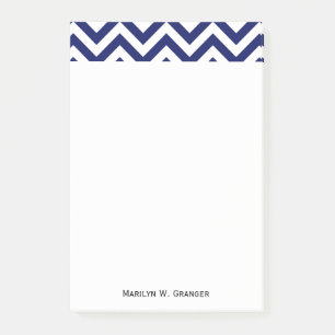 Navy Blue and White Large Zickzack ZigZag Muster Post-it Klebezettel