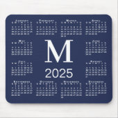 Navy Blue and White Monogram 2025 Calendar Mousepad (Vorne)