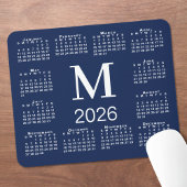 Navy Blue and White Monogram 2026 Calendar Mousepad