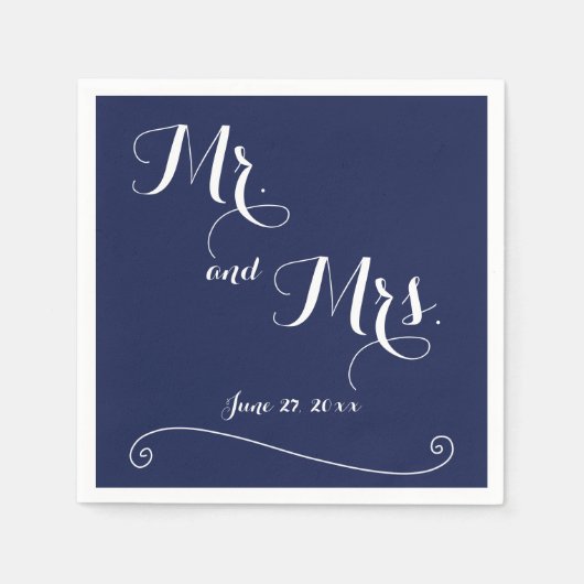 Navy Blue and White Mr. und Mrs. Wedding Napkins Serviette (Vorderseite)