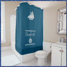 Navy Blue and White Nautical Duschvorhang