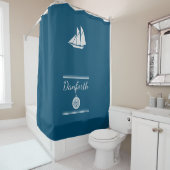 Navy Blue and White Nautical Duschvorhang (Beispiel)