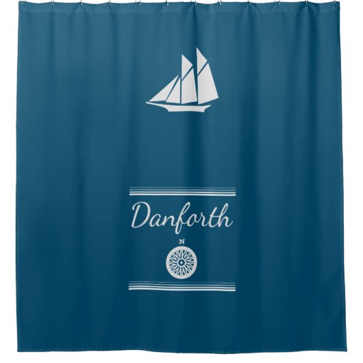 Navy Blue and White Nautical Duschvorhang (Vorderseite)