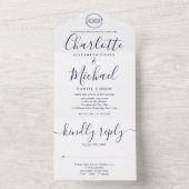 Navy Blue and White Nautical Knot Script Hochzeit All In One Einladung (Innen Boden)