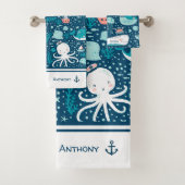 Navy Blue and White Nautical Muster Boy Bad Badhandtuch Set (Insitu)