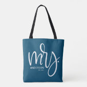 Navy Blue and White personalisiert Mrs. ESTABLISHE Tasche (Rückseite)