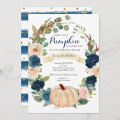 Navy Blue and White Pumpkin Baby Shower Einladung (Vorne/Hinten)
