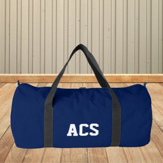 Navy Blue and White School Colors with Letters Duffle Bag