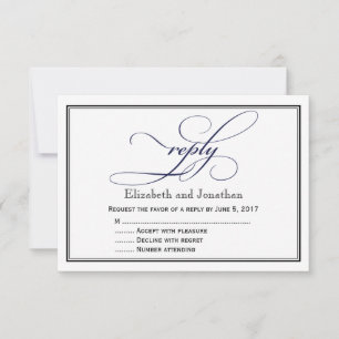 Navy Blue and White Script Wedding Reply Card Einladung