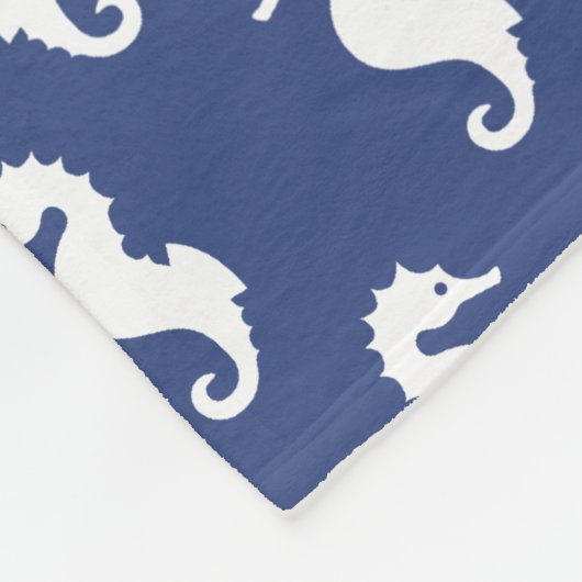 Navy Blue and White Seepferd Muster Fleecedecke (Ecke)