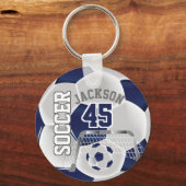 Navy Blue and White Soccer ⚽ Ball Schlüsselanhänger (Vorderseite)