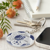 Navy Blue and White Soccer ⚽ Ball Schlüsselanhänger (Vorderseite rechts)