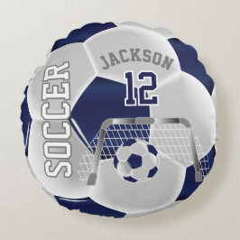 Navy Blue and White Soccer | DIY Name Rundes Kissen