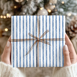 Navy Blue and White Stripe Coastal Christmas Geschenkpapier