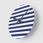 Navy Blue and White Stripe Pattern Runde Wanduhr (Winkel)