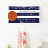 Navy Blue and White Striping Basketball Abschluss Banner (Insitu)