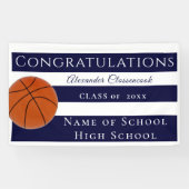 Navy Blue and White Striping Basketball Abschluss Banner (Horizontal)