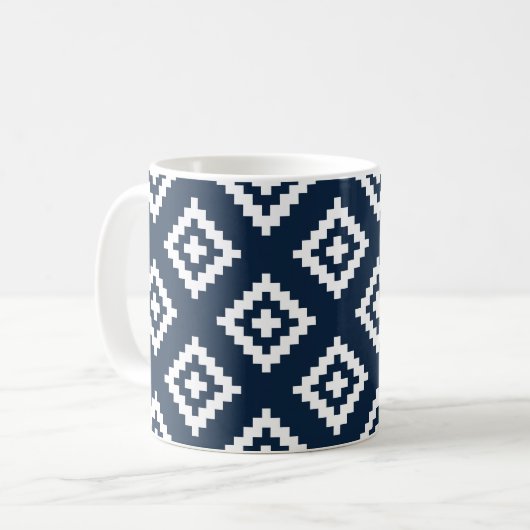 Navy Blue and White, Tribal, Aztec Kaffeetasse (Vorderseite Links)