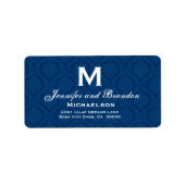 Navy Blue and White Wedgram Personalisiert Adressaufkleber (Vorne)