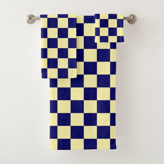 Navy Blue and Yellow Checkerboard Pattern Badhandtuch Set (Insitu)