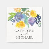 Navy Blue and Yellow Floral Elegant Serviette (Vorderseite)