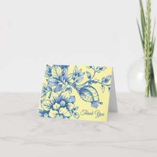 Navy Blue and Yellow Floral Thank You Card Dankeskarte